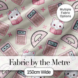 Cute Kawaii Maths Cat Calculator Ruler Seamless Pattern Cream Background Digital Print Fabric by the Metre UK Sewing Quilting Textile