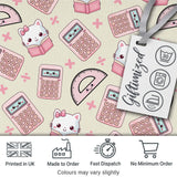 Cute Kawaii Maths Cat Calculator Ruler Seamless Pattern Cream Background Digital Print Fabric by the Metre UK Sewing Quilting Textile
