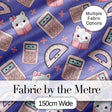 Cute Kawaii Maths Cat Calculator Ruler Seamless Pattern Purple Background Digital Print Fabric by the Metre UK Sewing Quilting Textile