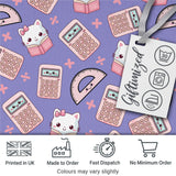 Cute Kawaii Maths Cat Calculator Ruler Seamless Pattern Purple Background Digital Print Fabric by the Metre UK Sewing Quilting Textile