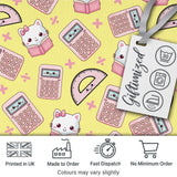 Cute Kawaii Maths Cat Calculator Ruler Seamless Pattern Yellow Background Digital Print Fabric by the Metre UK Sewing Quilting Textile