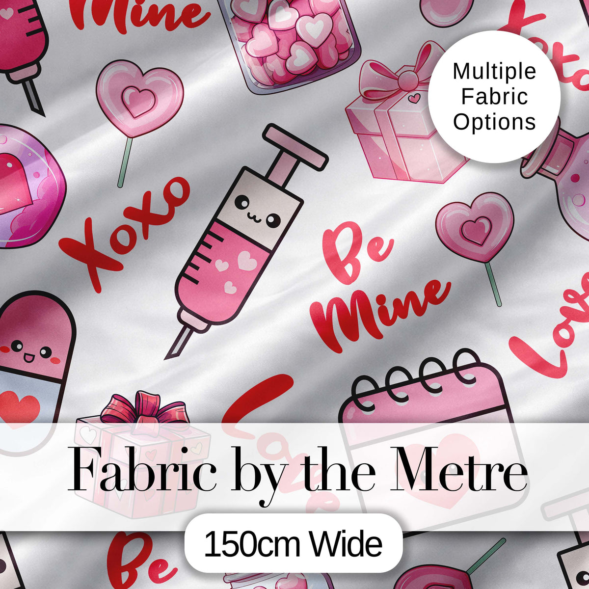 Cute Kawaii Valentine Love Hearts Gifts Seamless Pattern White Background Digital Print Fabric by the Metre UK Sewing Quilting Textile