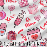 Cute Kawaii Valentine Love Hearts Gifts Seamless Pattern White Background Digital Print Fabric by the Metre UK Sewing Quilting Textile