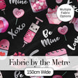 Cute Kawaii Valentine Love Hearts Syringe Gift Calendar   Black Background Digital Print Fabric by the Metre UK Sewing Quilting Textile