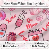 Cute Kawaii Valentine Love Hearts Syringe Gift Calendar   Beige Background Digital Print Fabric by the Metre UK Sewing Quilting Textile