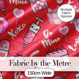 Cute Kawaii Valentine Love Hearts Syringe Gift Calendar  Pattern Red Background Digital Print Fabric by the Metre UK Sewing Quilting Textile