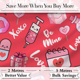Cute Kawaii Valentine Love Hearts Syringe Gift Calendar  Pattern Red Background Digital Print Fabric by the Metre UK Sewing Quilting Textile