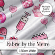 Cute Kawaii Valentine Love Hearts Syringe Gift Calendar   Light Grey Background Digital Print Fabric by the Metre UK Sewing Quilting Textile