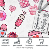 Cute Kawaii Valentine Love Hearts Syringe Gift Calendar   Light Grey Background Digital Print Fabric by the Metre UK Sewing Quilting Textile