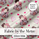 Romantic Couple Kissing Floral Bouquet Hearts Seamless Pattern Beige Background Digital Print Fabric by the Metre UK Sewing Quilting Textile