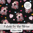 Romantic Couple Kissing Floral Bouquet Hearts Seamless Pattern Black Background Digital Print Fabric by the Metre UK Sewing Quilting Textile