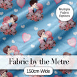 Romantic Couple Kissing Floral Bouquet Hearts Seamless Pattern Blue Background Digital Print Fabric by the Metre UK Sewing Quilting Textile