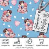 Romantic Couple Kissing Floral Bouquet Hearts Seamless Pattern Blue Background Digital Print Fabric by the Metre UK Sewing Quilting Textile