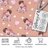 Romantic Couple Kissing Floral Bouquet Hearts Seamless Pattern Peach Background Digital Print Fabric by the Metre UK Sewing Quilting Textile
