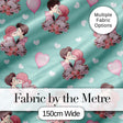 Romantic Couple Kissing Floral Bouquet Hearts  Pattern Mint Green Background Digital Print Fabric by the Metre UK Sewing Quilting Textile