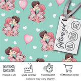 Romantic Couple Kissing Floral Bouquet Hearts  Pattern Mint Green Background Digital Print Fabric by the Metre UK Sewing Quilting Textile