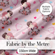 Romantic Couple Kissing Floral Bouquet Hearts  Pattern Pink Hearts Background Digital Print Fabric by the Metre UK Sewing Quilting Textile