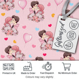 Romantic Couple Kissing Floral Bouquet Hearts  Pattern Pink Hearts Background Digital Print Fabric by the Metre UK Sewing Quilting Textile