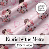 Romantic Couple Kissing Floral Bouquet Hearts  Pattern Soft Pink Background Digital Print Fabric by the Metre UK Sewing Quilting Textile