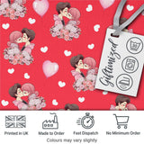Romantic Couple Kissing Floral Bouquet Hearts Seamless Pattern Red Background Digital Print Fabric by the Metre UK Sewing Quilting Textile