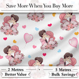 Romantic Couple Kissing Floral Bouquet Hearts Seamless Pattern Grey Background Digital Print Fabric by the Metre UK Sewing Quilting Textile