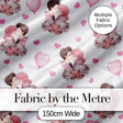 Romantic Couple Kissing Floral Bouquet Hearts  Pattern Light Grey Background Digital Print Fabric by the Metre UK Sewing Quilting Textile