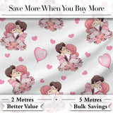 Romantic Couple Kissing Floral Bouquet Hearts  Pattern Light Grey Background Digital Print Fabric by the Metre UK Sewing Quilting Textile