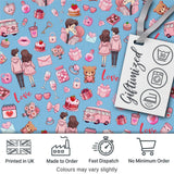Cute Love  Couple Gifts Cakes Teddy Bear Seamless Pattern Blue Background Digital Print Fabric by the Metre UK Sewing Quilting Textile