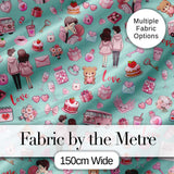 Cute Love  Couple Gifts Cakes Teddy Bear  Pattern Mint Green Background Digital Print Fabric by the Metre UK Sewing Quilting Textile