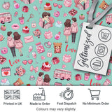 Cute Love  Couple Gifts Cakes Teddy Bear  Pattern Mint Green Background Digital Print Fabric by the Metre UK Sewing Quilting Textile