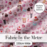 Cute Love  Couple Gifts Cakes Teddy Bear  Pattern Soft Pink Background Digital Print Fabric by the Metre UK Sewing Quilting Textile