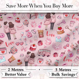 Cute Love  Couple Gifts Cakes Teddy Bear  Pattern Soft Pink Background Digital Print Fabric by the Metre UK Sewing Quilting Textile