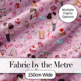 Cute Love  Couple Gifts Cakes Teddy Bear Seamless Pattern Pink Background Digital Print Fabric by the Metre UK Sewing Quilting Textile
