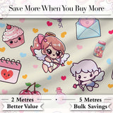 Cute Cupid Angels Hearts Sweets Balloon Love Elements  Pattern Beige Background Digital Print Fabric by the Metre UK Sewing Quilting Textile