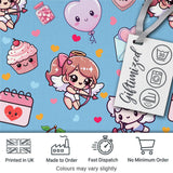 Cute Cupid Angels Hearts Sweets Balloon Love Elements  Pattern Blue Background Digital Print Fabric by the Metre UK Sewing Quilting Textile