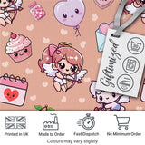 Cute Cupid Angels Hearts Sweets Balloon Love Elements  Pattern Peach Background Digital Print Fabric by the Metre UK Sewing Quilting Textile