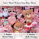 Cute Teddy Bear Cupcake Candy Hearts Romantic Collage Seamless Black Pattern Digital Print Fabric by the Metre UK Sewing Quilting Textile