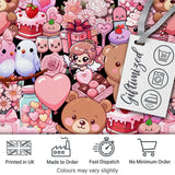 Cute Teddy Bear Cupcake Candy Hearts Romantic Collage Seamless Black Pattern Digital Print Fabric by the Metre UK Sewing Quilting Textile