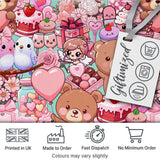 Cute Teddy Bear Cupid Cakes Hearts Flowers Valentine Kawaii   Teal Background Digital Print Fabric by the Metre UK Sewing Quilting Textile