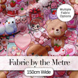 Cute Teddy Bear Cupid Cakes Hearts Flowers Valentine Kawaii   Pink Background Digital Print Fabric by the Metre UK Sewing Quilting Textile