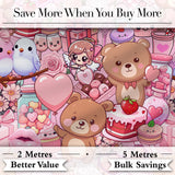 Cute Teddy Bear Cupid Cakes Hearts Flowers Valentine Kawaii   Pink Background Digital Print Fabric by the Metre UK Sewing Quilting Textile