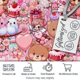 Cute Teddy Bear Cupid Cakes Hearts Flowers Valentine Kawaii   Pink Background Digital Print Fabric by the Metre UK Sewing Quilting Textile