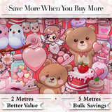 Cute Teddy Bear Cupid Cakes Hearts Flowers Valentine Kawaii   Red Background Digital Print Fabric by the Metre UK Sewing Quilting Textile