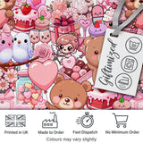 Cute Teddy Bear Cupid Cakes Hearts Flowers Valentine Kawaii   White Background Digital Print Fabric by the Metre UK Sewing Quilting Textile