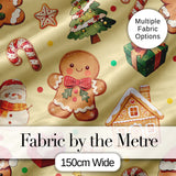 Cute Gingerbread Man Christmas Tree Candy Cane Holiday   Yellow Background Digital Print Fabric by the Metre UK Sewing Quilting Textile