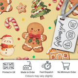 Cute Gingerbread Man Christmas Tree Candy Cane Holiday   Yellow Background Digital Print Fabric by the Metre UK Sewing Quilting Textile
