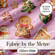 Cute Gingerbread Man Christmas Tree Candy Cane Holiday  Pattern Pink Background Digital Print Fabric by the Metre UK Sewing Quilting Textile