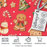 Cute Gingerbread Man Christmas Tree Candy Cane Holiday  Pattern Red Background Digital Print Fabric by the Metre UK Sewing Quilting Textile