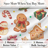 Cute Gingerbread Man Christmas Tree Candy Cane Holiday  Pattern Grey Background Digital Print Fabric by the Metre UK Sewing Quilting Textile