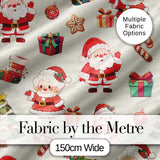 Cute Santa Claus Mrs Claus Snowman Christmas Gift  Pattern Cream Background Digital Print Fabric by the Metre UK Sewing Quilting Textile